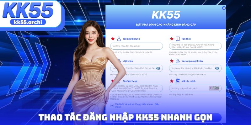 Thao tác đăng nhập KK55 nhanh gọn